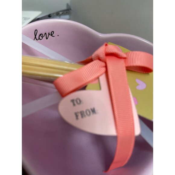 Rae Dunn Ramen Heart-Shaped Pink Ceramic Bowl Set By W/ Bamboo Chopsticks - Picture 3 of 8